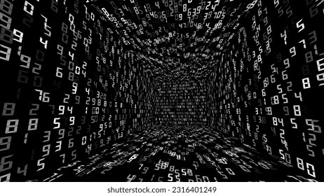 Números Matriz 3D de Big Data. Fondo de concepto de código básico de CPU de computadora cuántica. Concepto de bloques de cubo de cadena de bloqueo 3D. Ordenación de datos. Elemento de diseño HUD de Inteligencia Artificial. Ilustración vectorial.