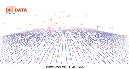 Big Data 3d. White Futuristic Background. Future Network. Vector Big Data. Blue Industrial Tech. Technology Visualization. White Science Poster. Wave Big Data. Virtual System.