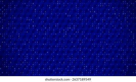 Big Data Abstract Background With 3D Cube And Random Digits in Blue Tones. Blue Futuristic Tech and AI Concept. Network Geometric Pattern. Vector Texture With Binary Code And Cubes.