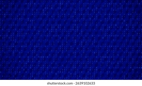 Big Data Abstract Background With 3D Cube And Random Digits in Blue Tones. Blue Futuristic Tech and AI Concept. Network Geometric Pattern. Vector Texture With Binary Code And Cubes.