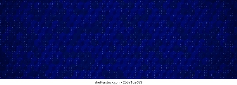 Big Data Abstract Background With 3D Cube And Random Digits in Blue Tones. Blue Futuristic Tech and AI Concept. Network Geometric Pattern. Vector Texture With Binary Code And Cubes.