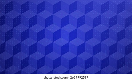 Big Data Abstract Background With 3D Cube And Random Digits in Blue Tones. Blue Futuristic Tech and AI Concept. Network Geometric Pattern. Vector Texture With Binary Code And Cubes.