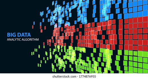 Big data. Abstract background algorithm analyzing color rectangles data. Machine learning. Analysis of Information. Minimalistic infographics . Banner for science and technology .