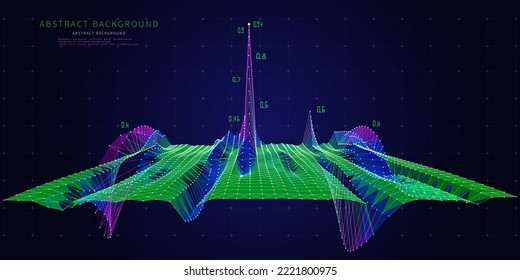 Big data. Abstract  background with color grid and data on dark blue. Technology 3d polygonaly concept.  Presentation analysis of graph data. Banner for business, science and technology data analytics