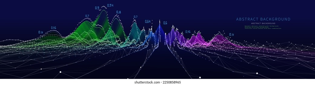 Big Data. Abstract background contain wireframe wavy graph with data on dark blue.  Technology polygonal concept in web virtual space.  Banner for business, science and technology data analytics.  