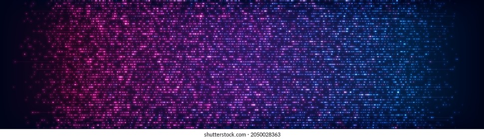 Big data abstract background. Abstract digital background with glowing sparkling particles points and streaks. Technology background concept. Vector illustration