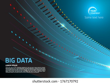 Big data abstract background. Sorting flow futuristic backdrop in blue color. Wave particle on gradient background