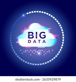 Big Data abstract cloud illustration with digital data flow and glowing tech elements. Ideal for big data analysis, cloud computing, and analytics content.