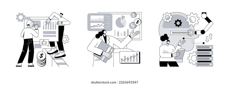 Big data abstract concept vector illustration set. Analytics and data science, financial data management, artificial intelligence, risk management, machine learning, dashboard abstract metaphor.