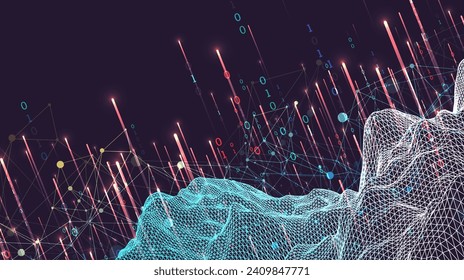 Big Data. Abstract digital futuristic wireframe vector illustration on technology background. Data mining and management concept. Hand drawn art.
