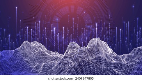 Big Data. Abstract digital futuristic wireframe vector illustration on technology background. Data mining and management concept. Hand drawn art.