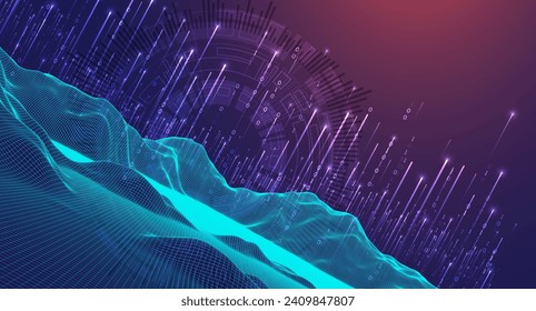 Big Data. Abstract digital futuristic wireframe vector illustration on technology background. Data mining and management concept. Hand drawn art.
