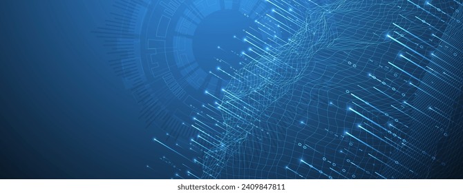 Big Data. Abstract digital futuristic wireframe vector illustration on technology background. Data mining and management concept. Hand drawn art.