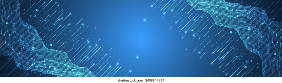 Big Data. Abstract digital futuristic wireframe vector illustration on technology background. Data mining and management concept. Hand drawn art.