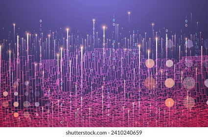 Big Data. Resumen de ilustración digital futurista vectorial sobre el fondo de la tecnología. Concepto de minería y gestión de datos. Arte dibujado a mano.
