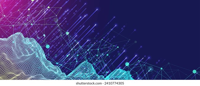 Big Data. Abstract digital futuristic wireframe vector illustration on technology background. Data mining and management concept. Hand drawn art.