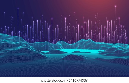 Big Data. Abstract digital futuristic wireframe vector illustration on technology background. Data mining and management concept. Hand drawn art.