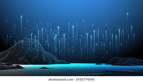 Big Data. Resumen de la ilustración digital futurista del wireframe vectorial sobre el fondo de la tecnología. Concepto de minería y gestión de datos. Arte dibujado a mano.