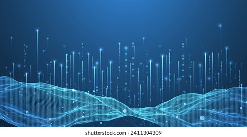 Big Data. Abstract digital futuristic wireframe vector illustration on technology background. Data mining and management concept. Hand drawn art.