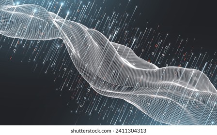 Big Data. Abstract digital futuristic wireframe vector illustration on technology background. Data mining and management concept. Hand drawn art.