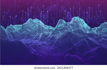 Big Data. Abstract digital futuristic wireframe vector illustration on technology background. Data mining and management concept. Hand drawn art.