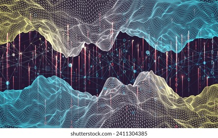 Big Data. Abstract digital futuristic wireframe vector illustration on technology background. Data mining and management concept. Hand drawn art.