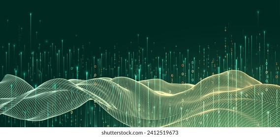 Big Data. Abstract digital futuristic wireframe vector illustration on technology background. Data mining and management concept. Hand drawn art.