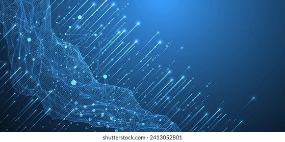 Big Data. Abstract digital futuristic wireframe vector illustration on technology background. Data mining and management concept. Hand drawn art.