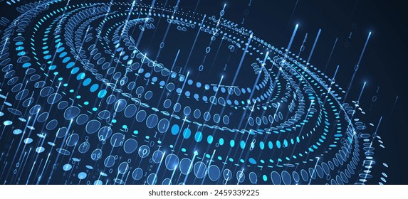 Big Data. Abstract digital futuristic wireframe vector illustration on technology background. Data mining and management concept. Hand drawn art.