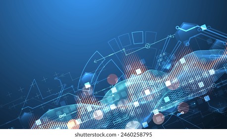 Big Data. Abstract digital futuristic vector illustration on technology background. Data mining and management concept. Hand drawn art.