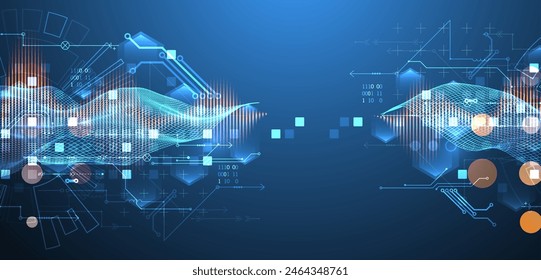 Big Data. Abstractas Ilustración vectorial futurista digital sobre fondo tecnológico. Concepto de minería y gestión de datos. Arte dibujado a mano.