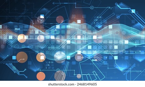 Big Data. Abstract digital futuristic vector illustration on technology background. Data mining and management concept. Hand drawn art.