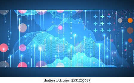 Big Data. Abstrakte, digitale, futuristische Drahtmodell-Vektorgrafik auf technologischem Hintergrund. Data Mining und Management-Konzept. Handgezeichnete Kunst.