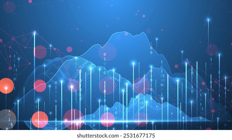 Big Data. Abstract digital futuristic wireframe vector illustration on technology background. Data mining and management concept. Hand drawn art.