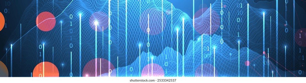 Big Data. Abstract digital futuristic wireframe vector illustration on technology background. Data mining and management concept. Hand drawn art.