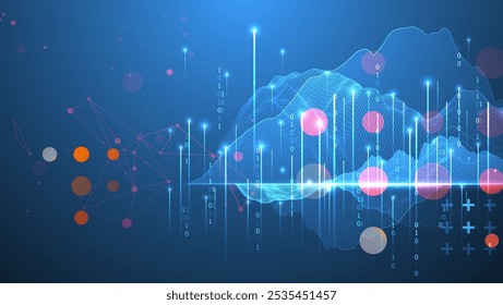Big Data. Abstract digital futuristic wireframe vector illustration on technology background. Data mining and management concept. Hand drawn art.