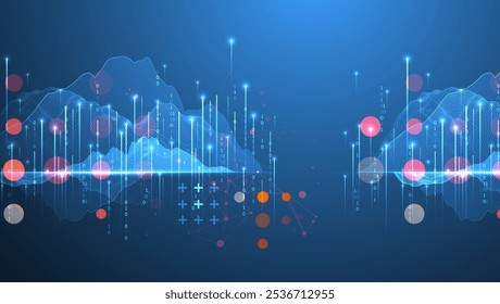 Big Data. Abstract digital futuristic wireframe vector illustration on technology background. Data mining and management concept. Hand drawn art.