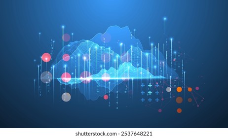 Big Data Ilustração vetorial futurista digital abstrata wireframe no fundo da tecnologia. Conceito de mineração e gerenciamento de dados. Arte desenhada à mão.