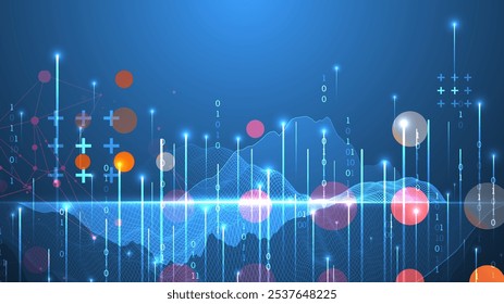 Big Data Ilustração vetorial futurista digital abstrata wireframe no fundo da tecnologia. Conceito de mineração e gerenciamento de dados. Arte desenhada à mão.