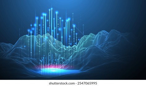 Big Data. Abstract digital futuristic wireframe vector illustration on technology background. Data mining and management concept. Hand drawn art.