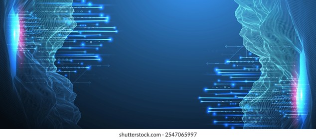 Big Data. Abstrakte, digitale, futuristische Drahtmodell-Vektorgrafik auf technologischem Hintergrund. Data Mining und Management-Konzept. Handgezeichnete Kunst.