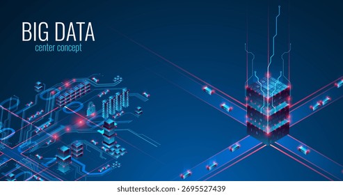 Big Data. Abstrakte, digitale, futuristische Vektorgrafik auf technologischem Hintergrund. Data Mining und Management-Konzept. Handgezeichnete Kunst.