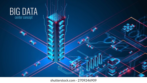 Big Data. Abstract digital futuristic vector illustration on technology background. Data mining and management concept. Hand drawn art.