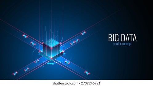 Big Data. Abstractas Ilustración vectorial futurista digital sobre fondo tecnológico. Concepto de minería y gestión de datos. Arte dibujado a mano.
