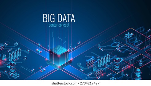 Big Data. Abstract digital futuristic vector illustration on technology background. Data mining and management concept. Hand drawn art.