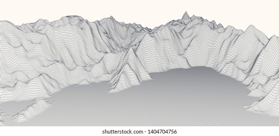 Big Data. Abstract digital landscape. Wireframe landscape background.  