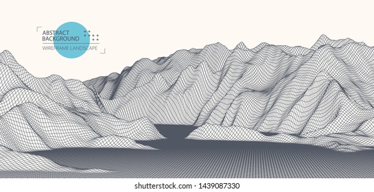 Big Data. Abstract digital landscape. Wireframe landscape background.