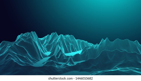 Big Data. Abstract digital landscape. Wireframe landscape background.