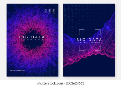 Big data abstract. Digital technology background. Artificial intelligence and deep learning concept. Tech visual for network template. Wavy big data abstract backdrop.