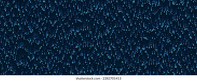Big Data Abstract Falling Pixels Matrix. Blue Glitch Noise Effect. Computer Memory Buffer Overflow Problem. Pixel Data Flow Matrix Vector Illustration.
